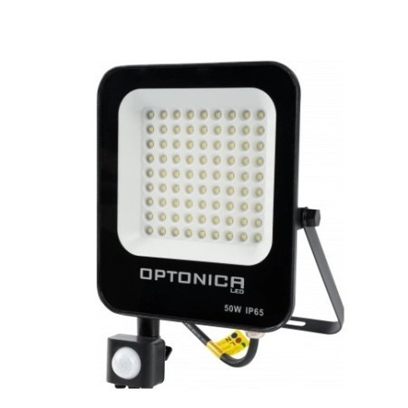 LED prožektorius, juodas, PIR jutiklis, 50W, neutrali balta šviesa