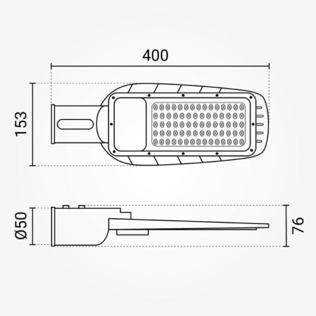 LED gatvės šviestuvas, stiklinis, 50W, šalta balta šviesa