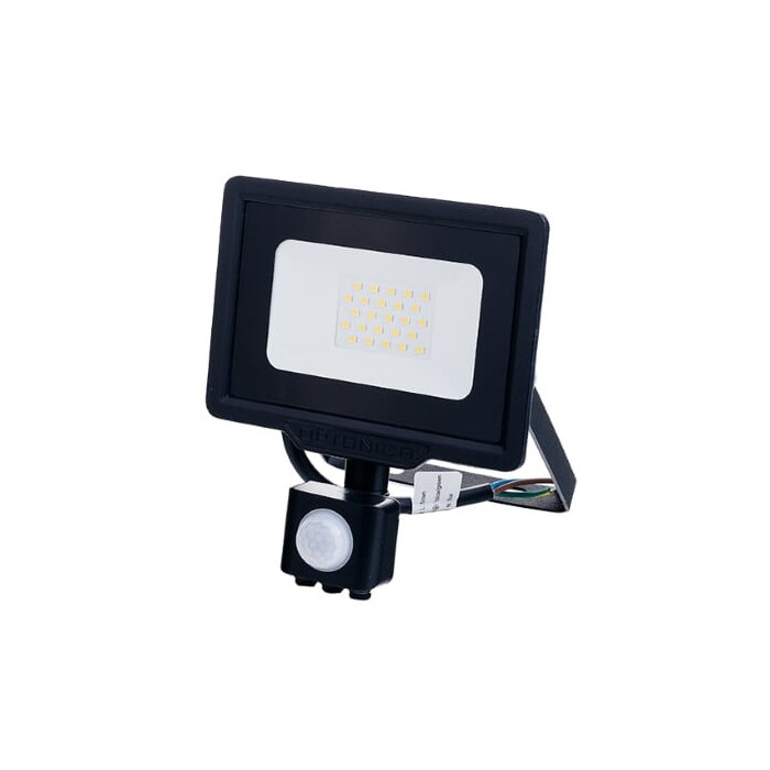 LED prožektorius, juodas, City Line, PIR jutiklis, 20W, neutrali balta šviesa
