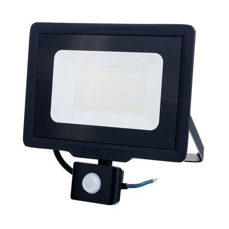 LED prožektorius, juodas, City Line, PIR jutiklis, 70cm laidas, 50W, neutrali balta šviesa