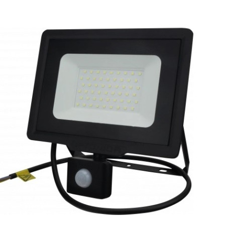 LED prožektorius, juodas, City Line, PIR jutiklis, 70cm laidas, 50W, neutrali balta šviesa