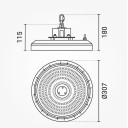 LED aukštuminis šviestuvas, 180Lm/W, 200W, šalta balta šviesa