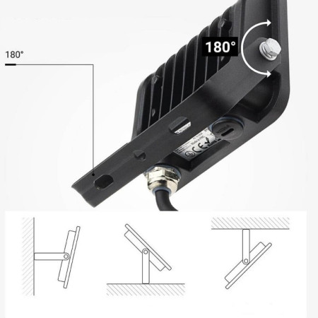 LED prožektorius, juodas, 90Lm/W, 20W, šilta balta šviesa