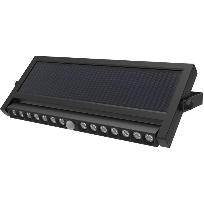 LED saulės sieninis šviestuvas, multifunkcinis, juodas, 5W, šalta balta šviesa