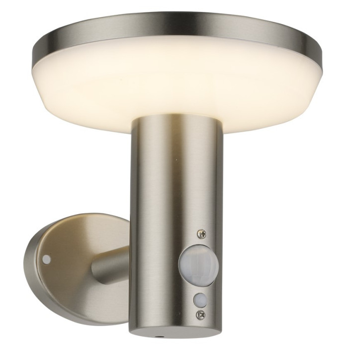 LED saulės sieninis Up šviestuvas, PIR jutiklis, poliruotas metalas, 4.4W, šilta balta šviesa