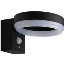 LED saulės sieninis šviestuvas, juodas, apvalus, PIR jutiklis, 6W, šalta balta šviesa