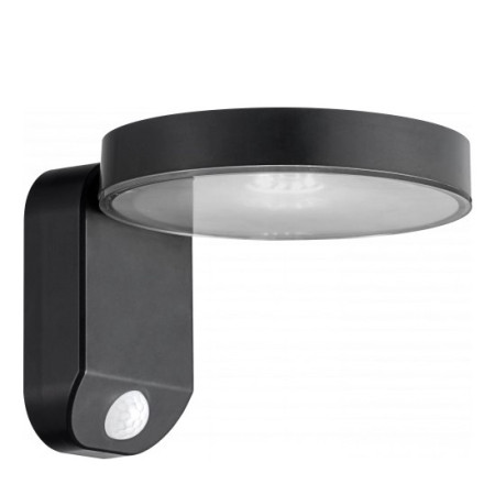LED saulės sieninis šviestuvas, juodas, apvalus, 9W, šilta balta šviesa