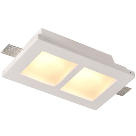 LED lubų šviestuvas, kvadratinis, gipsinis, matinis stiklas, 2 lizdai