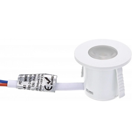 LED šviestuvas, apvalus, baltas, 1W, šilta balta šviesa