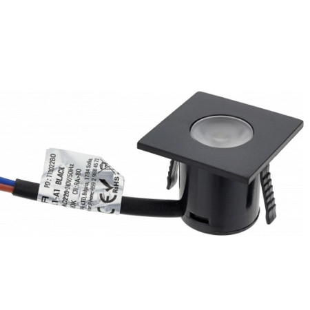 LED šviestuvas, kvadratinis, juodas, 1W, šilta balta šviesa