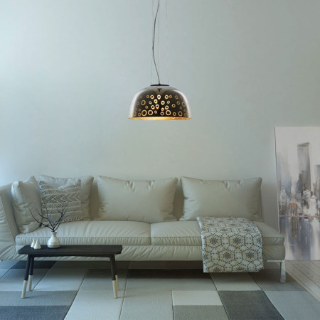 LED lubų šviestuvas, 3D stiklas, D400mm, skėtis, chrominiai apskritimai