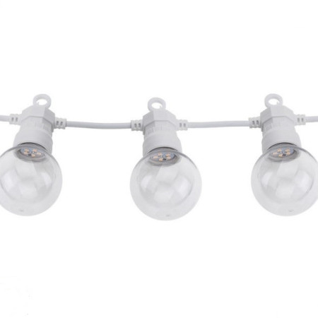 LED lauko girlianda, balta, 8m, 10 lizdų, 3W, šilta balta šviesa