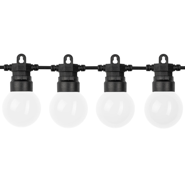 LED lauko saulės girlianda, 10m, 20 lizdų, G50, matinės lemputės, šilta balta šviesa