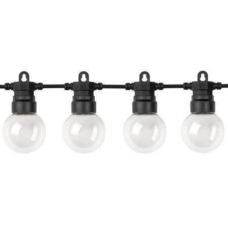 LED lauko saulės girlianda, 10m, 20 lizdų, G50, skaidrios lemputės, šilta balta šviesa