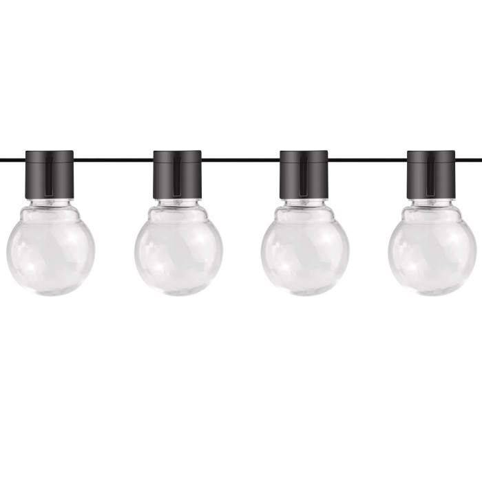 LED lauko saulės girlianda, 7m, 20 lizdų, G50, skaidrios lemputės, šilta balta šviesa
