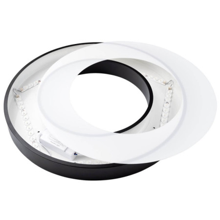 LED lubų šviestuvas, 36W, juodas, apvalus, šilta balta šviesa