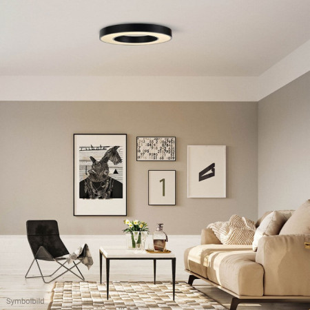 LED lubų šviestuvas, 36W, juodas, apvalus, šilta balta šviesa