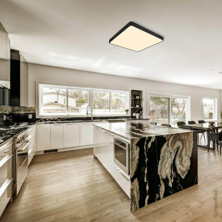 LED lubų šviestuvas, 64W, juodas, kvadratinis, šilta balta šviesa