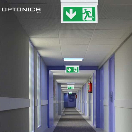 LED evakuacinis šviestuvas, 2W, 3 val., sieninis, paviršinis, su rodykle