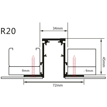 LED magnetinė sistema R20, plotis 2.5cm, įmontuojama, juoda, ilgis 2m