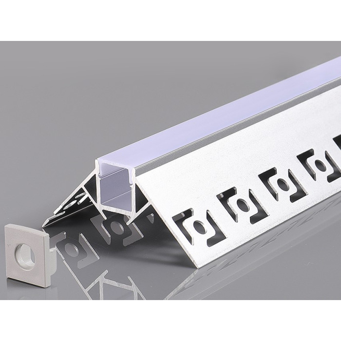 Profilis LED juostai, priglaistomas, pilkas, baltas dangtelis, išoriniam kampui, 53x25mm