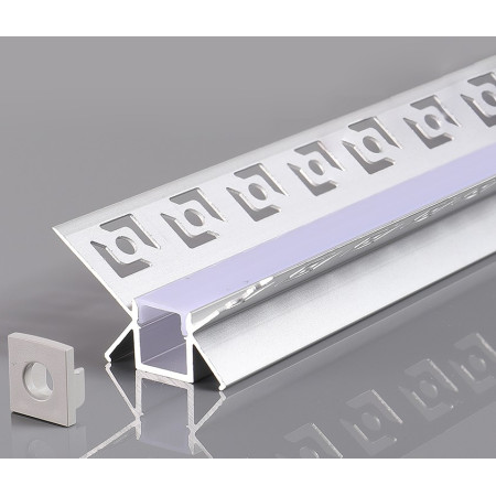 Profilis LED juostai, priglaistomas, pilkas, baltas dangtelis, vidiniam kampui, 48x28mm