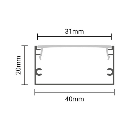 Profilis LED juostai, paviršinis, sidabrinis, baltas dangtelis, 40x20mm