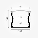 Profilis LED juostai, paviršinis, pilkas, baltas dangtelis, 17.4x7.15mm