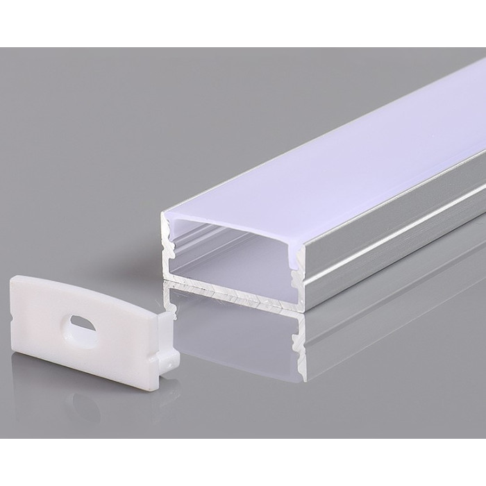 Profilis LED juostai, paviršinis, pilkas, baltas dangtelis, 23.5x10x21.5mm