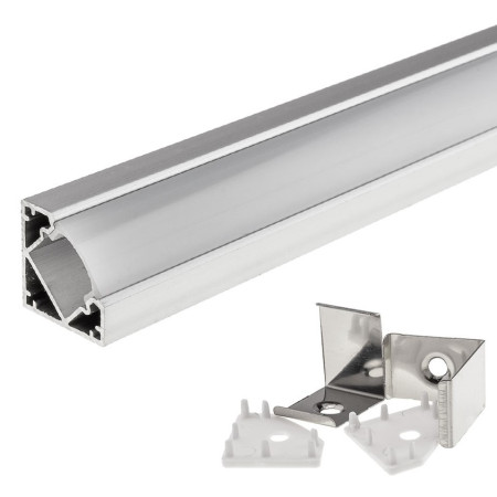 Profilis LED juostai, paviršinis, pilkas, baltas dangtelis, vidiniam kampui, 26.5x18.7mm