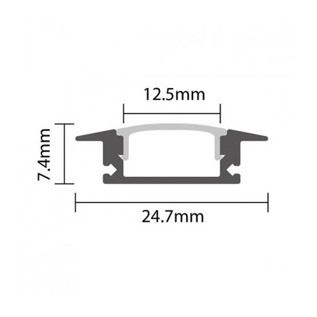 Profilis LED juostai, įleidžiamas, juodas, juodas dangtelis, 24.5x7