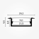 Profilis LED juostai, įleidžiamas, pilkas, baltas dangtelis, 23.5x10x21.5mm