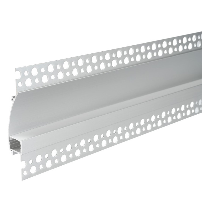 Profilis LED juostai, priglaistomas, sidabrinis, baltas dangtelis, 98x19mm