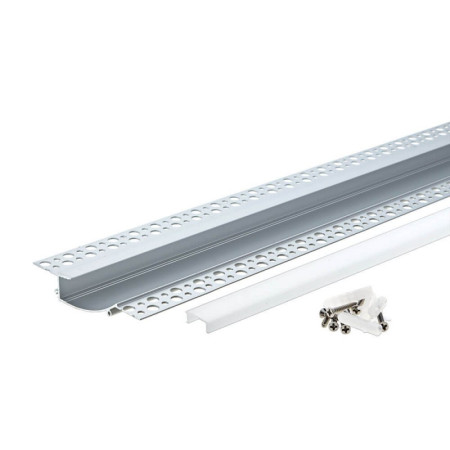 Profilis LED juostai, priglaistomas, sidabrinis, baltas dangtelis, 98x19mm