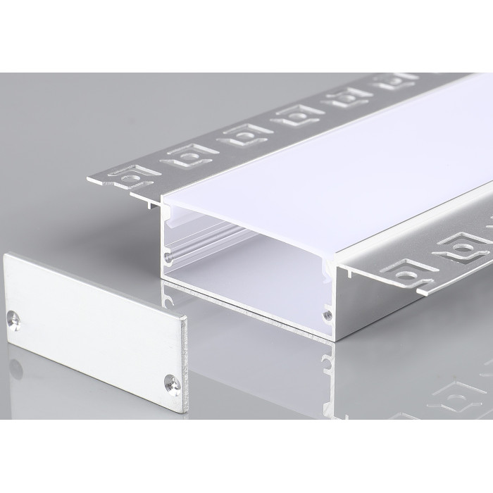Profilis LED juostai, priglaistomas, sidabrinis, baltas dangtelis, 50x20mm