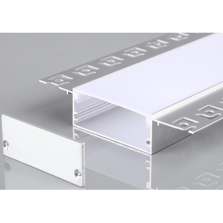 Profilis LED juostai, priglaistomas, sidabrinis, baltas dangtelis, 50x20mm