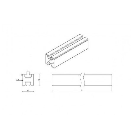 Aliumininis bėgelis, pilkas, R13, 2.4m, 40x40mm