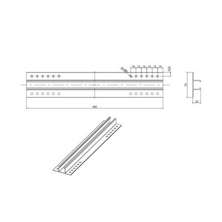 Aliumininis bėgelis, pilkas, 70x22x380mm