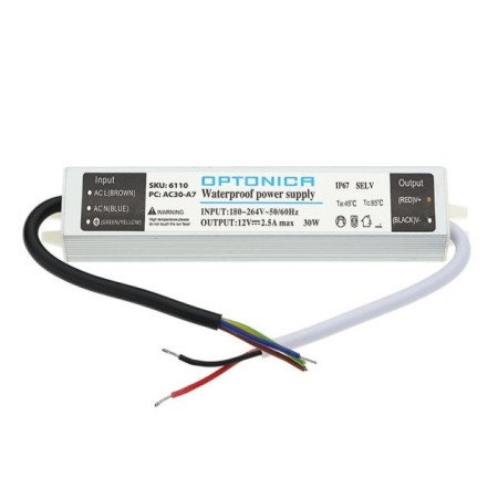 LED juostos maitinimo šaltinis, 12V, 30W, vandeniui atsparus