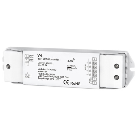 LED pastovios įtampos maitinimo valdiklis, 12-36V, 5A/kan., 4 kanalai, nuotolinis valdymas