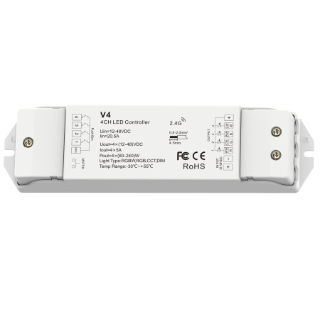 LED pastovios įtampos maitinimo valdiklis, 12-36V, 5A/kan., 4 kanalai, nuotolinis valdymas