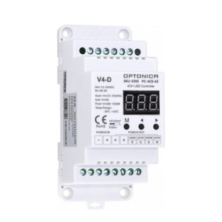 LED pastovios įtampos maitinimo valdiklis, 12-24V, 5A/kan., 4 kanalai, 5 metai garantija