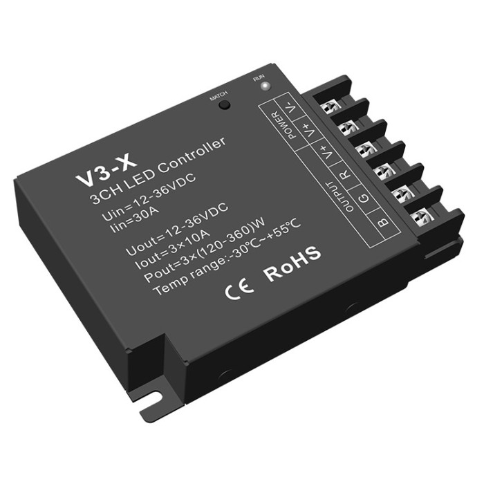 LED pastovios srovės maitinimo valdiklis, 12-36V, 10A/kan., 3 kanalai