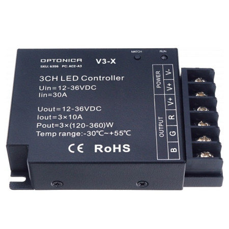 LED pastovios srovės maitinimo valdiklis, 12-36V, 10A/kan., 3 kanalai