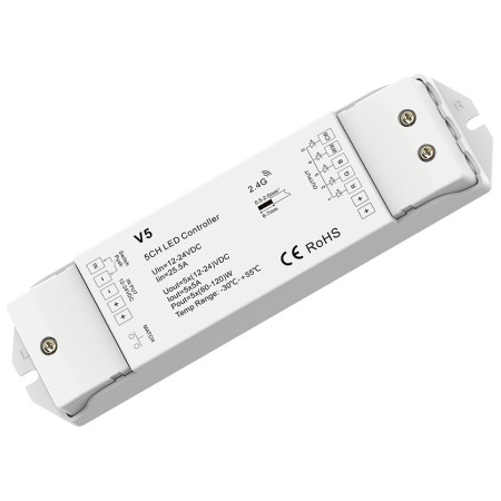 LED pastovios įtampos maitinimo valdiklis, 12-24V, 5A/kan., 5 kanalai, nuotolinis valdymas