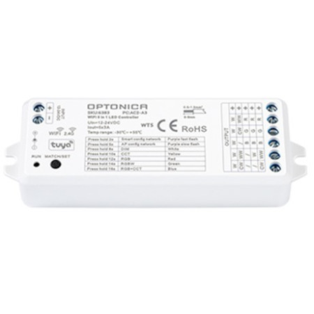 LED pastovios įtampos maitinimo valdiklis, 5in1 12-24V, 3A/kan., 5 kanalai, nuotolinis valdymas, Tuya, 3 metai garantija