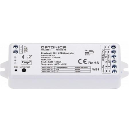 LED pastovios įtampos maitinimo valdiklis, 12-36V, 5A/kan., 2 kanalai, nuotolinis valdymas, 3 metai garantija