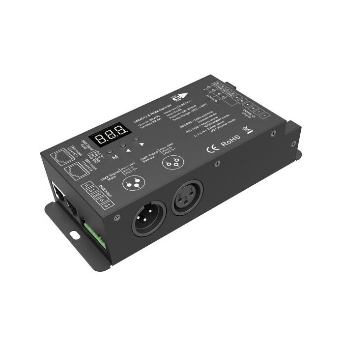 LED DMX pastovios įtampos maitinimo valdiklis, 12-36V, 8A/kan., 4 kanalai, 3 metai garantija