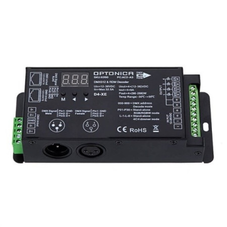 LED DMX pastovios įtampos maitinimo valdiklis, 12-36V, 8A/kan., 4 kanalai, 3 metai garantija