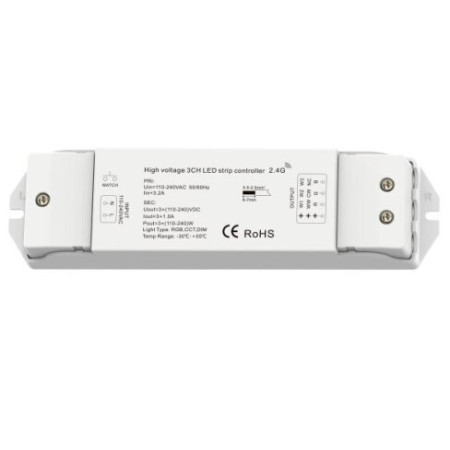 LED RGB CCT juostos maitinimo valdiklis, DC110-240V, 1A/kan., 3 kanalai, 3 metai garantija